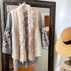 CALVIN KLEIN | Boho Knit Loop Fringe Detail Open Boho Groovy Sweater Vest